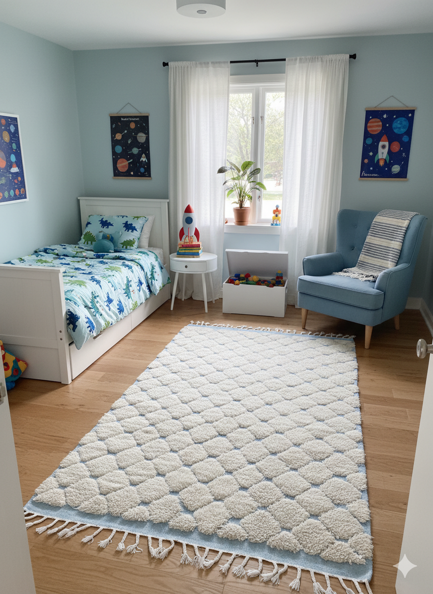 Tafukt Azul - Handcrafted Moroccan Wool Rug -  245x150 cm